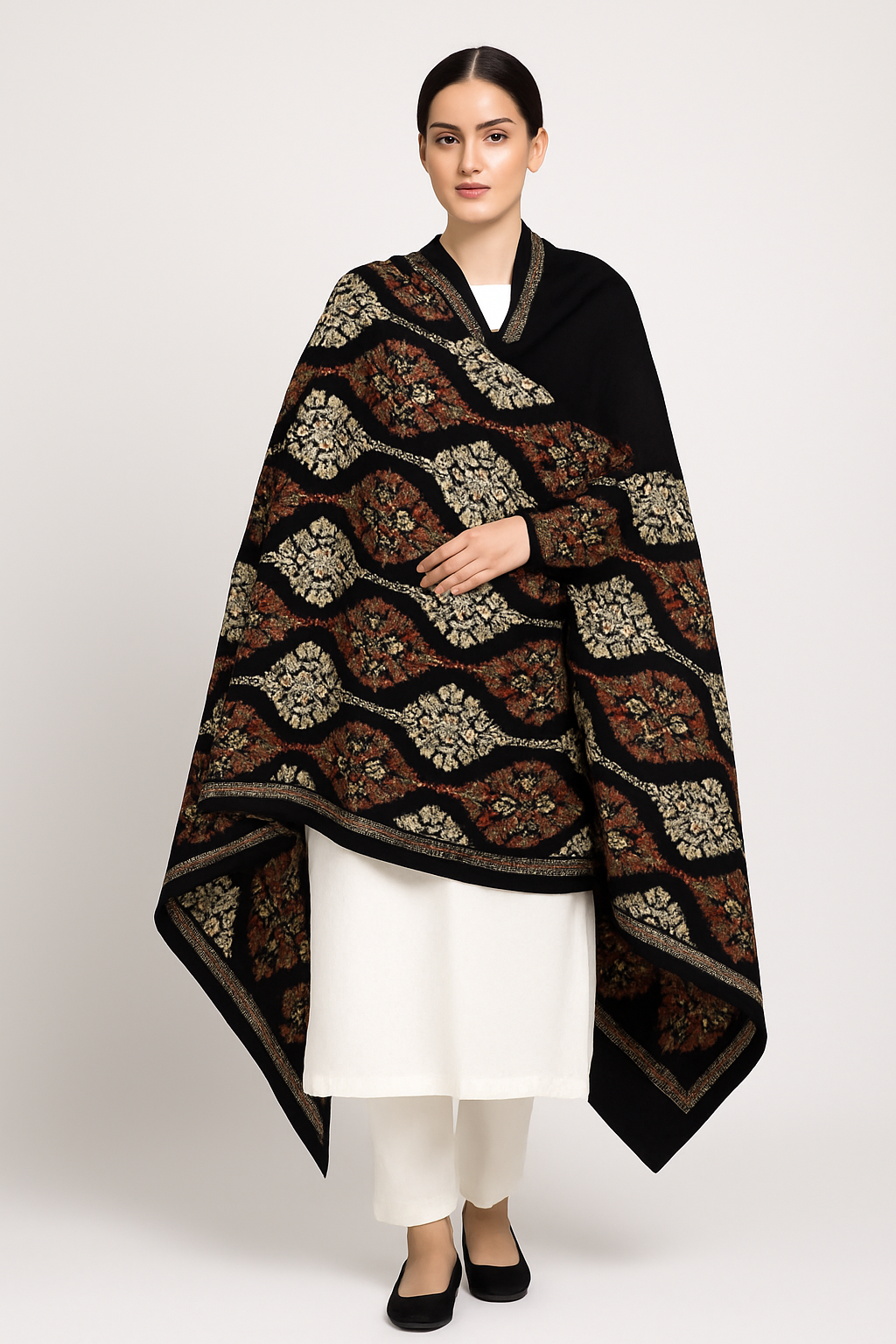 Hand-Embroidered Velvet Shawl – Timeless Elegance