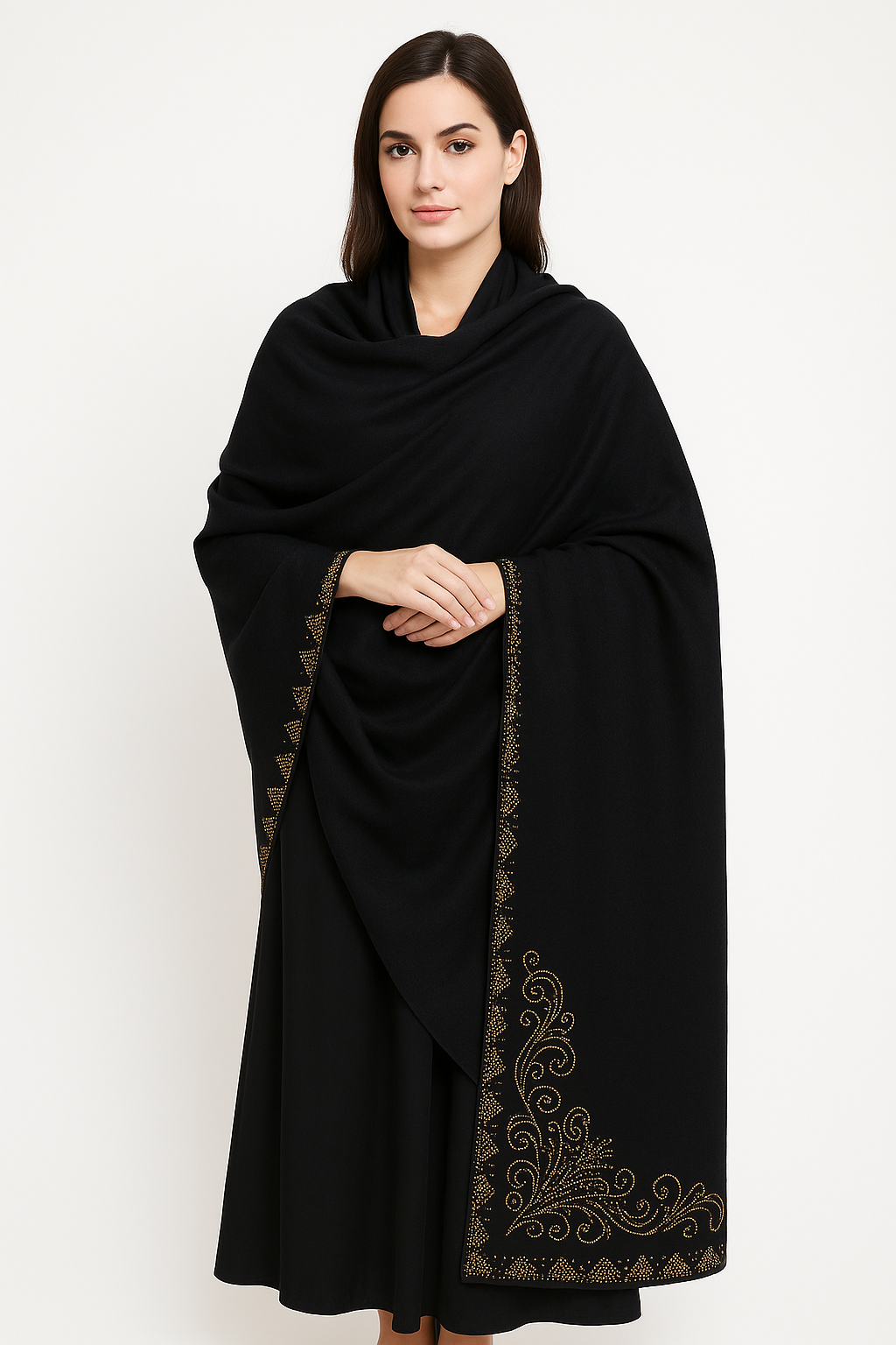 Hand-Embroidered Velvet Shawl – Timeless Elegance