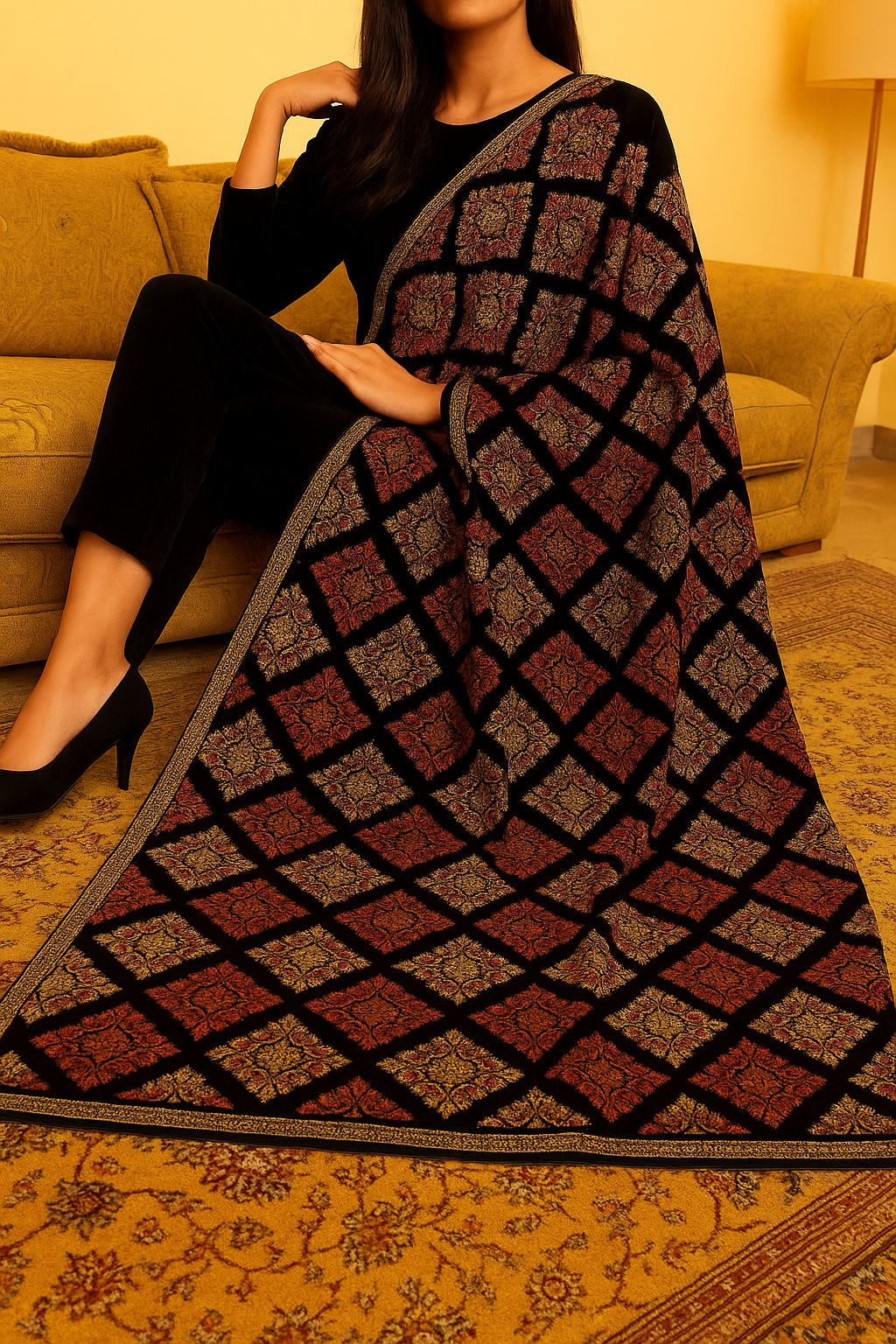 Elegant Embroidered Velvet Shawl Ultimate Luxury SK3