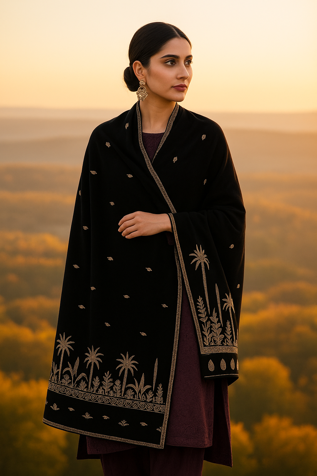 Hand-Embroidered Velvet Shawl – Timeless Elegance