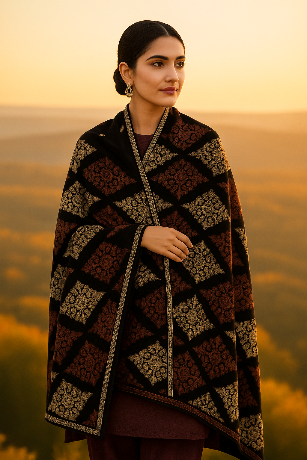 Elegant Embroidered Velvet Shawl Ultimate Luxury SK3