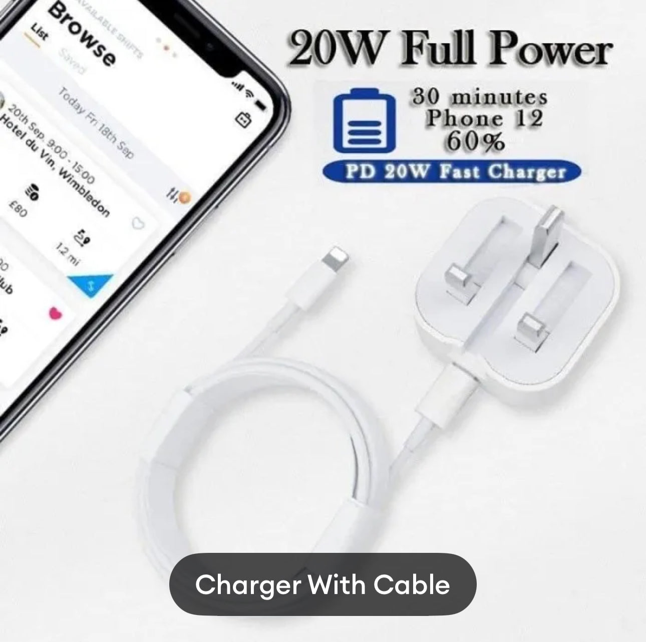 20W Fast Charging 3 Pin Original Charger UK Model