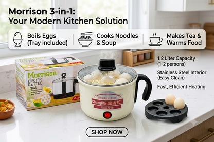Imported 3-in-1 Electric Kettle (1.2L) – Food Warmer, Noodle Maker & Egg Boiler