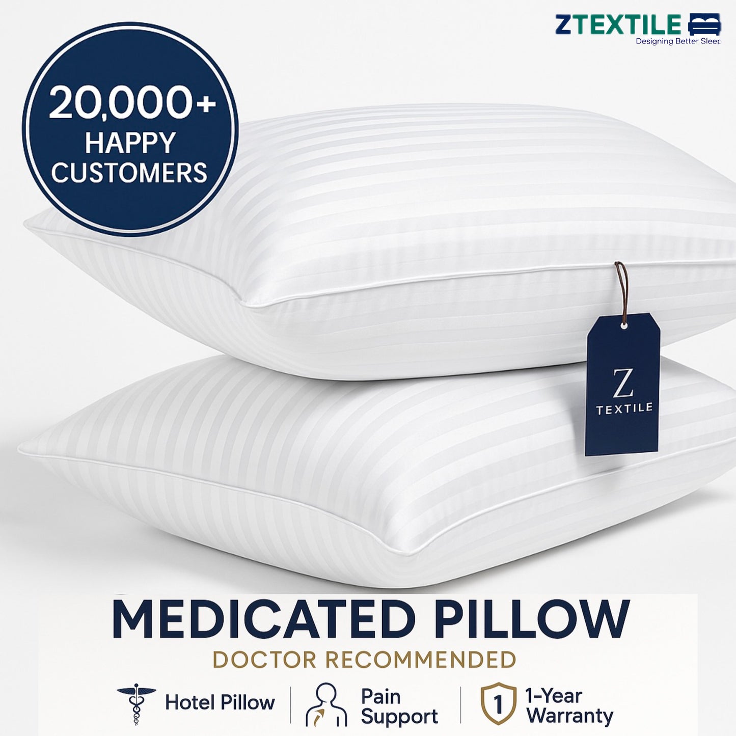 Soft Medicated Pillow – Filled with Korean Hollow Fibers for Comfort and Support